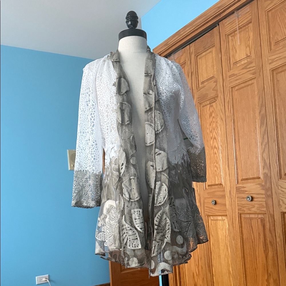 Multiples White and Gray Lace Jacket